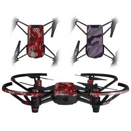 Skin Decal Wrap 2 Pack for DJI Ryze Tello Drone HEX Mesh Camo 01 Red Bright Drone NOT Included