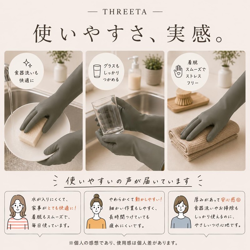 THREETA Kitchen Work Gloves Long Thick Dishwasher Kitchen Gloves Nuanced