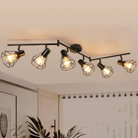 HiBay 6-Light Track Lighting, Directional Rotatable Ceiling Light Fixture, Black Farmhouse Track Spotlight for Kitchen, Bedroom, Living Room, E26 Base (Bulbs Not Included)