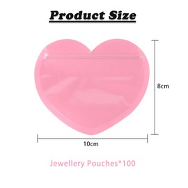 HAOXYO 100pcs Jewellery Bags,Resealable Heart-Shaped Jewellery Wrap Travel Pouch,Small Ziplock Clear Plastic Bags Anti Tarnish Jewellery Storage for Rings,Earrings,Bracelets,Necklaces (Pink)