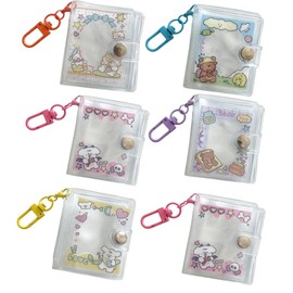 Seimeinoki Mini Cute Korean Style Trading Card Case, 6 Pieces, Collect, 2 Inch Photos, 1 Book, 16 Pieces, Transparent, Mini Album, Bag Hanger, Decorative, Photo Book, Waterproof, Trading Card Idol,