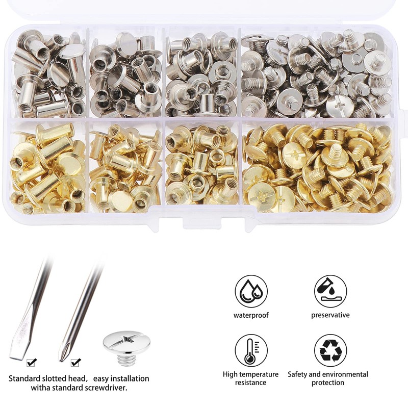 HSEAMALL 120 Sets of Book Screws, Leather Rivets, Chicago Screws,