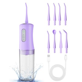 Cordless Water Flosser for Teeth Cleaning Pick - Electric Dental Irrigator with 4 Cleaning Modes & 8 Jet Tips, IPX7 Waterproof, Portable Rechargeable Design for Home & Travel Use,Purple
