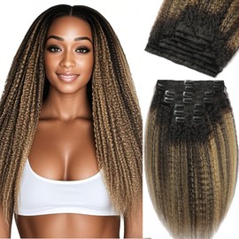 Clip In Hair Extensions Real Human Hair Root Natural Black #1B to Caramel Blonde #27 Yaki Straight Clip Ins Hair Extensions For Women Invisible & Scalp-Friendly Clip in Extensions (120g 8pcs 20 Inch)
