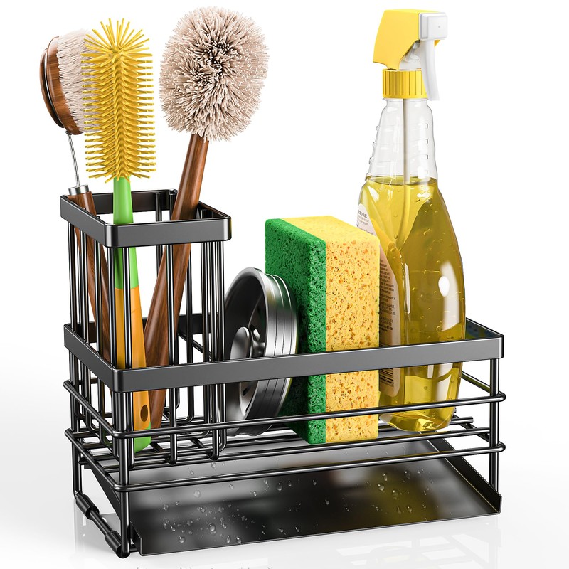 Cisily Sink Caddy Sponge Holder for Kitchen with Brush Holder