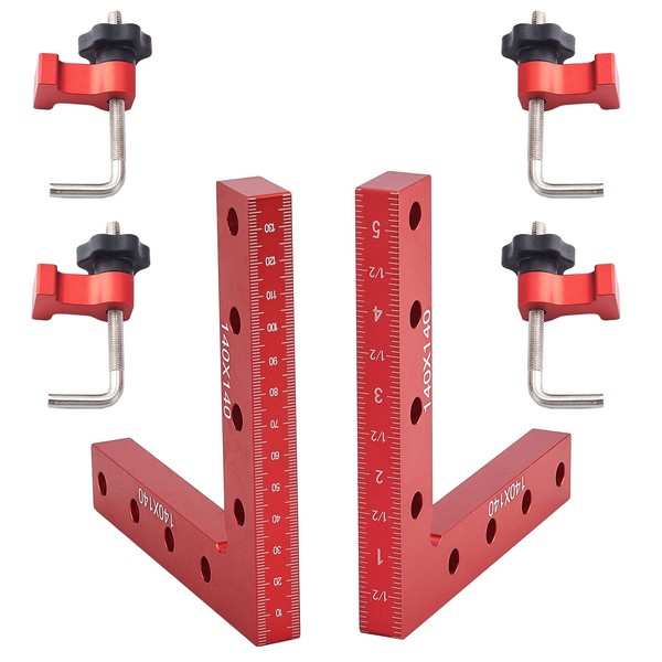 INFUNLY 2 Pack 90 Degree Positioning Squares Right Angle Clamps 5.5" L-Type Fixing Clamp with 8 Clamps Aluminum Alloy Claw Clamps for Woodworking Cabinets Picture Frame Box Drawers