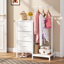AFLUI Dresser for Bedroom with Hanging Rack, 3 Drawers Dresser for Bedroom - White