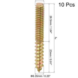 TOP-VIGOR 10Pcs 1/4-20"x2" Hanger Bolts, Double Headed Bolts Self Tapping Screw, Double Ended Dowel Screws, Screw Dowels Hanger Threaded Lag Wood Screws and Machine Bolts for Wood Joint Furniture