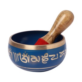 KPAVIR Hand Painted Metal Tibetan Buddhist Singing Bowl Musical Instrument for Meditation with Stick and Cushion(Bowl Size - 4 Inches)(Blue)