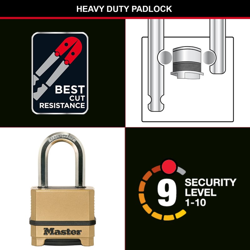 MASTER LOCK Heavy Duty Padlock, Security Level 9/10, Outdoor, Keyed,