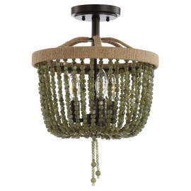 Safavieh Lighting Davin Green and Black Beaded 3-Light Flush Mount (LED Bulbs Included)