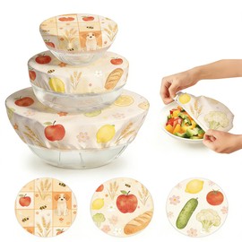 3 Pcs Beeswax Bowl Covers for Bread Proofing, Reusable Sourdough Bowl Covers with Adorable Patterns, Elastic Food Covers Stretch to Fit 8,10,12 Inch Bowls, Eco-Friendly Alternative to Plastic Wrap