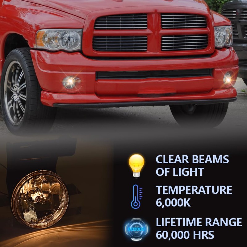 PIT66 Front Bumper Fog Lights Compatible with 1994-2001 Dodge Ram