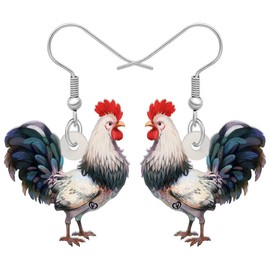 YAYAKO Acrylic Floral Rooster Earrings Dangle Jewellery Farm Animals Anime Chicken Earrings for Women Girls Chicken Gifts (White)