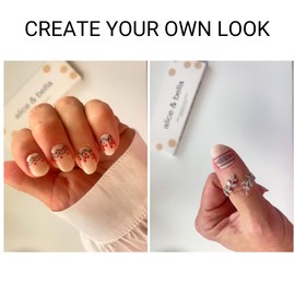 Alice & Bella Semi-Cured Gel Nail Strips Kit - Kvitka (Flower) - White Red Black Handsitching on Milky White Background - 20 pcs Nails Wraps or Stickers Set Cure with Any UV Light Lamp Vyshyvanka