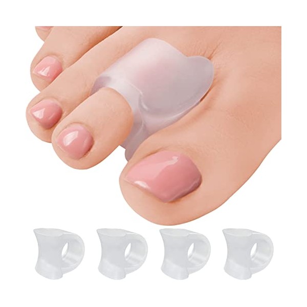 Toe Separators for Overlapping Toes - 4-Pack Clear Gel Hammer Toe Straighteners for Pain Relief - Correct Bent Toes - Big Toe Spacers, Spreaders, Soft and Gentle Bunion Correctors for Active Lifestyle