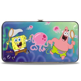 Nickelodeon unisex adults Buckle-down Hinge - Patrick Starfish & Spongebob Jellyfishing + Jellyfish Catch Pose Wallet, Spongebob Squarepants, 7 x 4 US