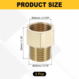 uxcell Brass Pipe Fitting, 2Pcs G1/2 Male x G1/2 Female Brass Reducer Adapter Pipe Extension Fittings, Reducer Hex Bushing Threaded Pipe Fitting for Water, Gas, Oil Pipeline Systems