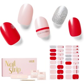 NAILOG Semi Cured Gel Nail Strips 34 pcs for Valentine's Day, Buy 2 Get 1 UV Lamp, Salon-Quality Gel Nail Stickers, Semicured Nail Wraps with Soft Gel Finish | Love Note