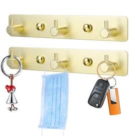 Picowe Key Holder for Wall Decorative, Adhesive Aluminium Key Hooks, Key Hanger Key Organizer for Wall, Towel Hook Coat Hanger for Kitchen Bathroom Mudroom Hallway Entryway (Golden, 3 Row)