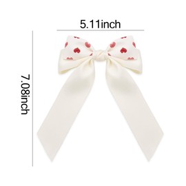 Double Layered Bow Ribbon Hair Clip for Women Girls White Bowknot Hair Clips with Tassel Ribbon Hair Bows for Women Girls French Hair Bow Clip with Heart Print Hair Accessories for Party