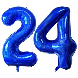 Blue 24 Number Balloons 40 Inch Giant Laser Navy Blue 24 Helium Balloons for 24th Boys Birthday Party Supplies 24th Anniversary Events Decorations