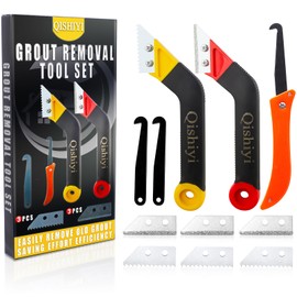Qishiyi 11 PCS Grout Removal Tool Set,Include 2 Tile Grouts Saws 6 Pieces Blades Replacement Bonus,Hand Grout Saw,2 Grouts Cleaning Blades,Ideal for Tile Gap Cleaning and Repair