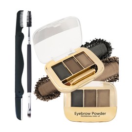Eyebrow Powder Palette, 3 Colours, Black, Taupe, Coffee, Eyebrow Powder, Waterproof, Versatile Eyebrow Colouring Palette with Razor and Brush, Highly Pigmented Long-Lasting Eyebrow Makeup Set-03
