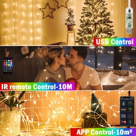 BUDOCI 10M 100LED Fairy String Lights,IP67 Waterproof Outdoor Rope Lights with Timer, Voice Rhythm & Camera Color Changing, Powered by USB, Deco for Easter, Party, Garden, Gazebo, Caravan
