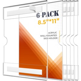 NiOffice 6PCS Multipurpose Clear Acrylic Wall Sign Holders 8.5x11 Crystal Clear Visibility for Office, Home, Retail - Easy Paper Change, Hassle-Free Installation & Versatile Surface Compatibility