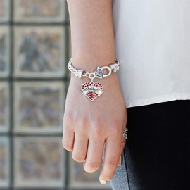 Inspired Silver - Red Malbec - Silver Braided Bracelet for Women - Red Pave Heart Charm Bracelet Jewelry Gift with Cubic Zirconia - Women's Charm Bracelet with Lobster Claw Clasp
