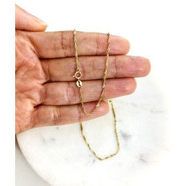 ALELSA JEWELRY 14K Solid Gold Singapore Chain Necklace, 1.2mm Thin, Spring Ring Clasp 14K Yellow Gold Singapore Chain for Women 16-22 inches long (22 inches)