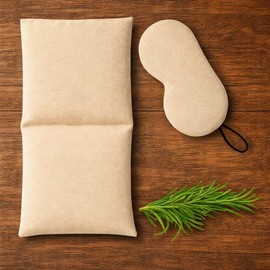 Cojín Terapéutico Herbal y Antifaz Compresas Calientes Terapéuticas de Semillas y Romero, Set 2 Piezas (Beige)