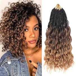 pojui 18 Inch Ocean Wave Crochet Hair 8 Packs - Synthetic Pre-Looped Deep Wavy Curly Braiding Hair for Black Women, Boho Style Hair Extensions (18inch,1B/30/27-8 Packs)