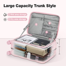 20 Inch Carry On Luggage Front Opening Rolling Suitcase With Spinner Wheels Aluminum Frame PC Hard Shell Luggage 22x14x9 Airline Approved Travel Suitcases With TSA Lock for Women - Pink