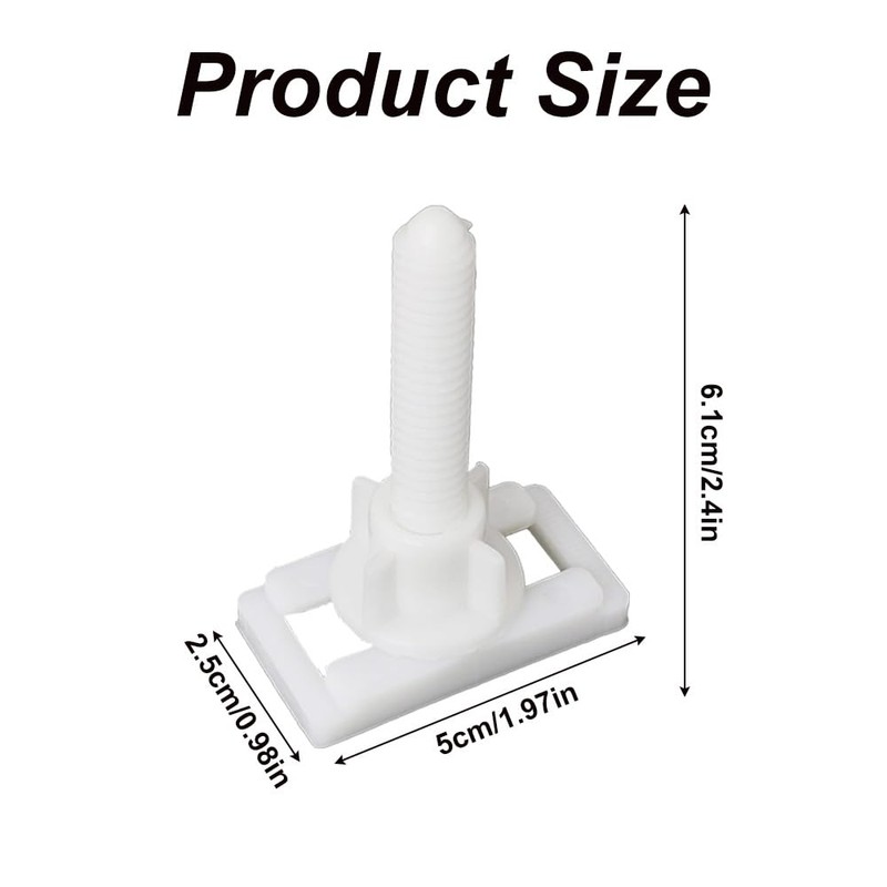 2 Pack Toilet Seat Hinge Bolts, Plastic White Rectangular Shaped