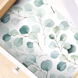 HAOKHOME Shelf Liner and Cabinet Liner Boho Leaf, Self-Adhesive Drawer Liners, Peel and Stick Contact Paper for Kitchen Cabinets and Cupboard, Bathroom Drawers, Green/White 17.7in x 6.5ft