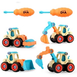 4-in-1 Excavator Disassembly Toy, Assembly Construction Vehicles, 4 Pieces DIY Car Digger Truck, with 2 Pieces Screwdrivers, Sandpit Toy Car, Educational Toy, Gift for Children, Boys, Girls, 3-6 Years