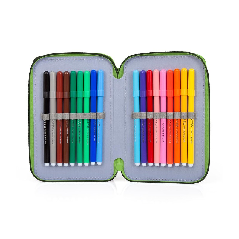 L'ERBAVOGLIO Original 3 Zip School Pencil Case Complete with 44