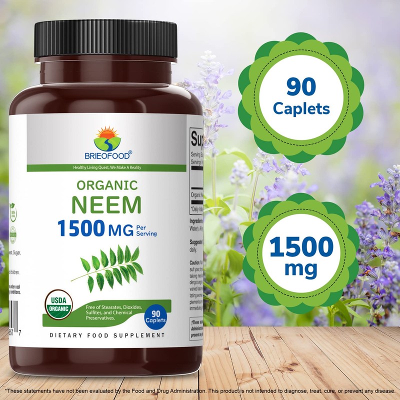 Brieofood Brieofood Organic Neem 1500mg, 45 Servings, Vegetarian, Gluten Free,