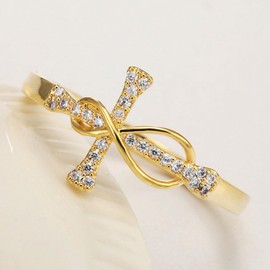 YILUOCD Cubic Zirconia Cross Infinity Ring 14k Gold Plated Promise Rings, Stackable Wedding Bands Infinity Forever Love Knot Rings for Women (7)