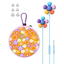 GOGOSINIS Kids Earbuds for School with Case, Wired Earbuds with Small Ear Tips, in-Ear Headphones with Mic, Carrying Case & Carabiner, Headphones for Kids, Comfortable Fit, Stereo Sound (Bloom)