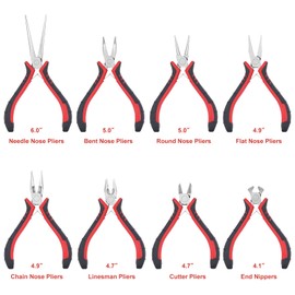 Jewelry Pliers Sets Jewelers Making Tools Kit, Professional 8 piece Mini Wire Plier with Wood Holder for Beading, Crafting, Crimping, Cutting, Repair, Wrapping, Complete Quality for Adults Starter