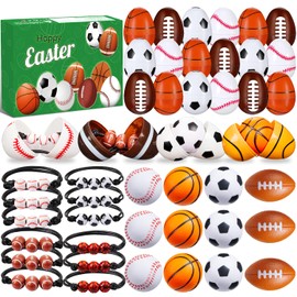 Drcurn Sport Prefilled Easter Eggs with Toys, Filled Easter Eggs with Sport Stress Balls and Charms Easter Basket Stuffers