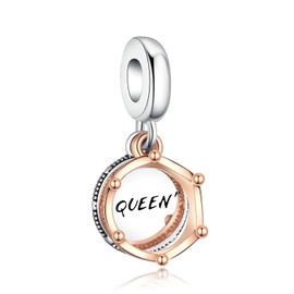 VALGACLS Queen and Regal Crown Charms Rose Gold Charm 925 Sterling Silver Queen Charm for Bracelets Necklace Queen Crown Charm
