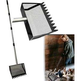 15" Adjustable Chicken Coop Scoop for Poop, Metal Chicken Poop Scooper Rake for Sand with 24 to 68" Handle, Wide 10”Poop Shovel Cleaning Tools,Heavy Duty Sifting Shovel (Black Max)