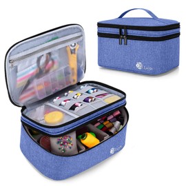 Luxja Sewing Accessories Organiser, Double-Layer Sewing Supplies Organiser for Needles, Thread and Sewing Kit (Bag Only), Blue