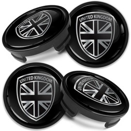 Biomar Labs 4 x 54 mm Wheel Centre Alloy Hub Center Caps Compatible with Ford Hubcaps Rim Cover UK Flag Union Jack Silver Black CF 1