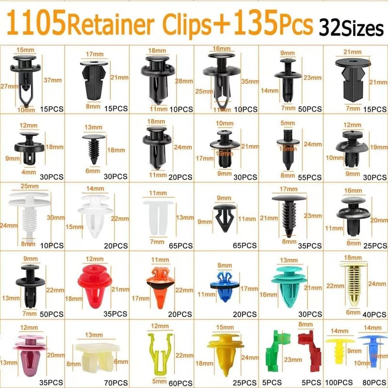 1240Pcs Car Retainer Clips & Fasteners Kit – 32 Universal
