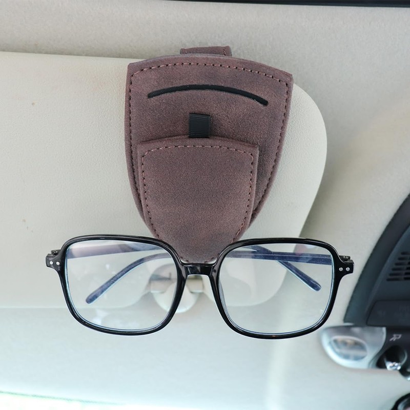 Car Sun Visor Sunglasses Holder Magnetic Leather Glasses Hanger Clip